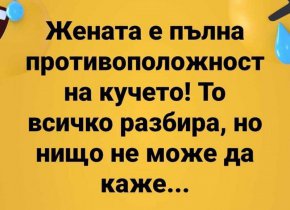 Жената е пълна противоположност на кучето.