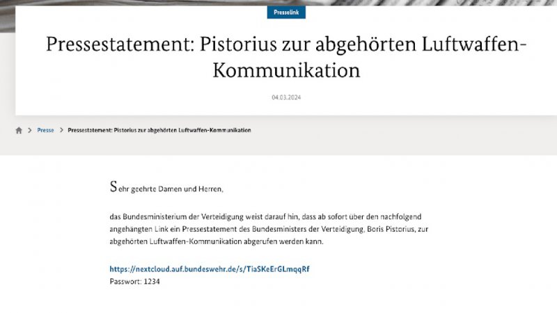 Немското министерство на отбраната е защитило изявление за пресата относно